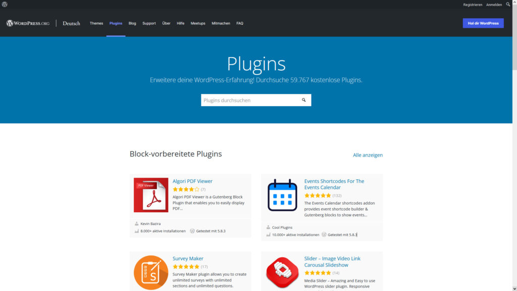 WordPress Plugins auf wordpress.org Plattform suchen